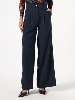 Guess - Womens Solid Wide Leg High-Rise Regular Fit Pleated Trousers