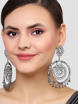 Karatcart - Black Silver Plated Mirror Studded Round Shape Dangler Earrings for Women