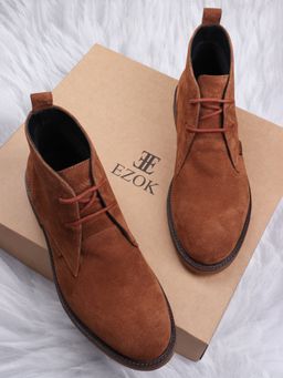 EZOK - Men Snuff Brown Lace Up Solid Pattern Leather Boots