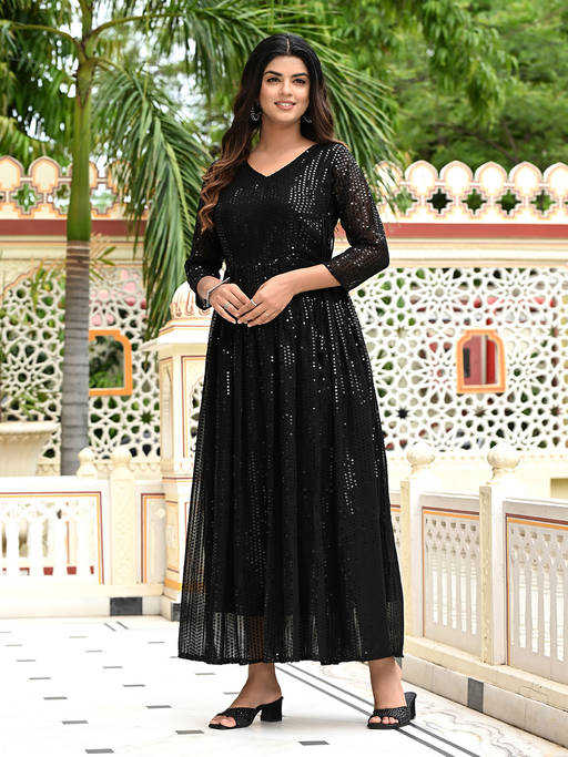 ethnic formal dresses Buy Pink Womens Black Sequence V-Neck Flared Maxi Ethnic Dress Online 7484