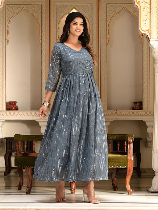 slim fit dress slacks Buy Grey Ethnic Dress Online for Woman main image 1