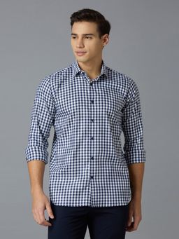 Reid & Taylor - Men Navy Blue Checks Casual Shirt