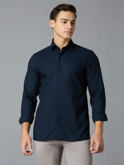 Reid & Taylor - Men Navy Blue Textured Casual Shirt
