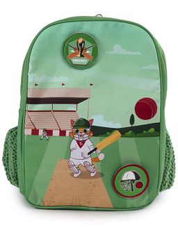 Filli & Me - Green Polyester Printed Plays Cricket School Backpack