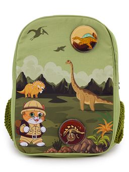 Filli & Me - Green Polyester Printed Meets Dinosaurs School Backpack