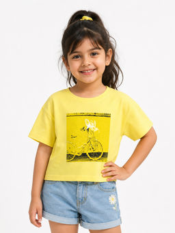 Bloom Up - Yellow Printed Cotton Blend Regular Fit T-Shirt