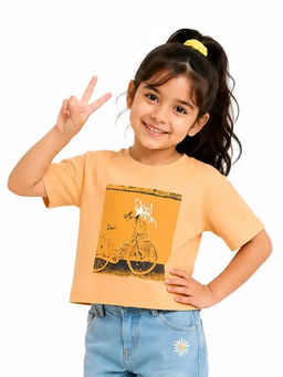 Bloom Up - Peach Printed Cotton Blend Regular Fit T-Shirt