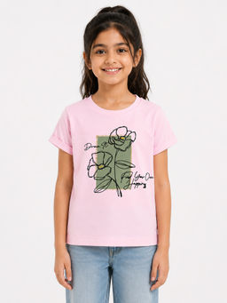 Bloom Up - Pink Printed Cotton Blend Regular Fit T-Shirt