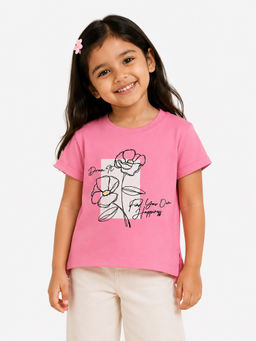 Bloom Up - Pink Printed Cotton Blend Regular Fit T-Shirt