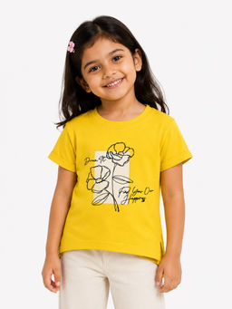 Bloom Up - Yellow Printed Cotton Blend Regular Fit T-Shirt