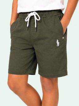 Bloom Up - Olive Solid Cotton Blend Regular Fit Shorts