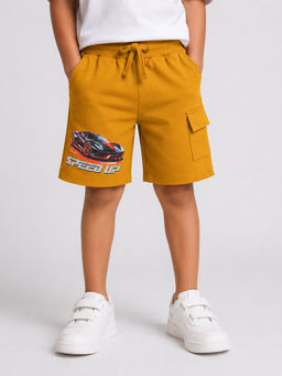 Bloom Up - Mustard Solid Cotton Blend Regular Fit Shorts