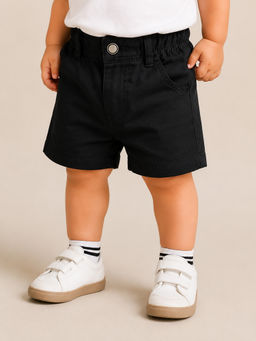 Bloom Up - Black Solid Cotton Blend Regular Fit Shorts
