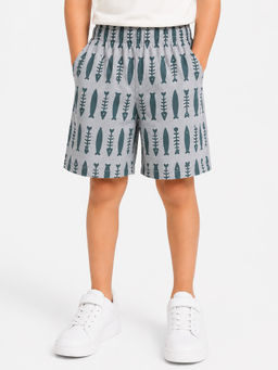 Bloom Up - Grey Printed Cotton Blend Regular Fit Shorts