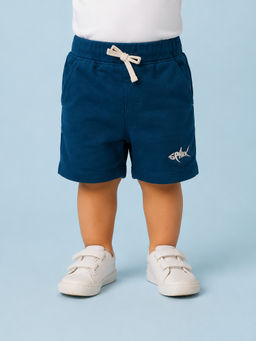 Bloom Up - Navy Blue Solid Cotton Blend Regular Fit Shorts