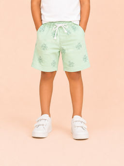 Bloom Up - Green Printed Cotton Blend Regular Fit Shorts