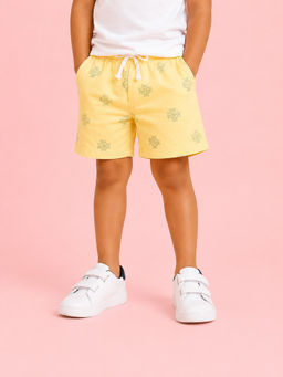 Bloom Up - Yellow Printed Cotton Blend Regular Fit Shorts
