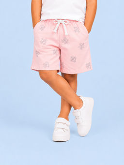 Bloom Up - Peach Printed Cotton Blend Regular Fit Shorts