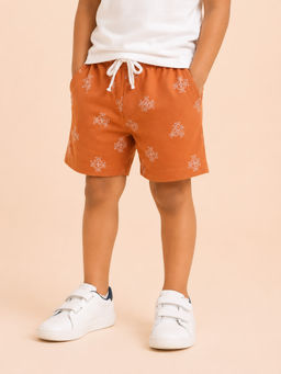 Bloom Up - Orange Printed Cotton Blend Regular Fit Shorts