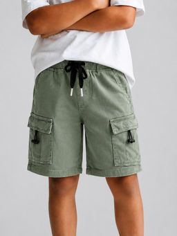 Bloom Up - Green Solid Cotton Blend Regular Fit Shorts