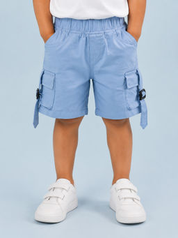 Bloom Up - Blue Solid Cotton Blend Regular Fit Shorts