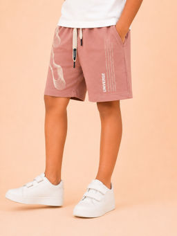 Bloom Up - Peach Printed Cotton Blend Regular Fit Shorts