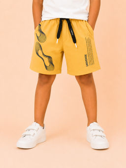 Bloom Up - Mustard Printed Cotton Blend Regular Fit Shorts