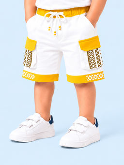 Bloom Up - Yellow Colorblock Cotton Blend Regular Fit Shorts