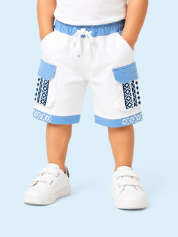 Bloom Up - Blue Colorblock Cotton Blend Regular Fit Shorts