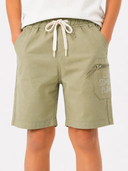 Bloom Up - Green Solid Cotton Blend Regular Fit Shorts