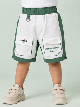 Bloom Up - Green Colorblock Cotton Blend Regular Fit Shorts