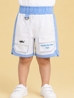 Bloom Up - Blue Colorblock Cotton Blend Regular Fit Shorts