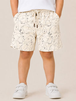 Bloom Up - Cream Printed Cotton Blend Regular Fit Shorts