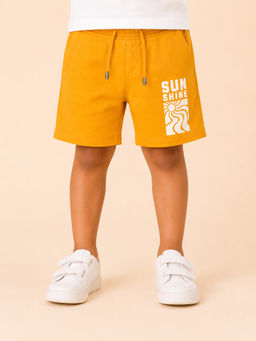 Bloom Up - Mustard Printed Cotton Blend Regular Fit Shorts