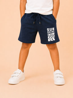 Bloom Up - Navy Blue Printed Cotton Blend Regular Fit Shorts