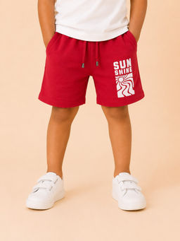 Bloom Up - Red Printed Cotton Blend Regular Fit Shorts