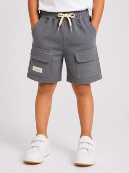 Bloom Up - Grey Solid Cotton Blend Regular Fit Shorts
