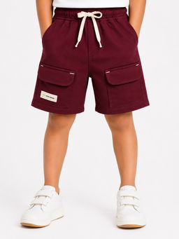 Bloom Up - Maroon Solid Cotton Blend Regular Fit Shorts