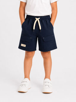 Bloom Up - Navy Blue Solid Cotton Blend Regular Fit Shorts