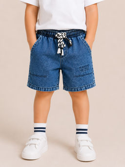 Bloom Up - Blue Solid Cotton Blend Regular Fit Shorts