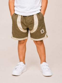 Bloom Up - Olive Colorblock Cotton Blend Regular Fit Shorts