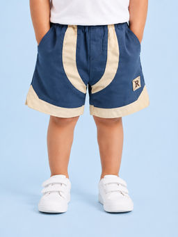 Bloom Up - Navy Blue Colorblock Cotton Blend Regular Fit Shorts