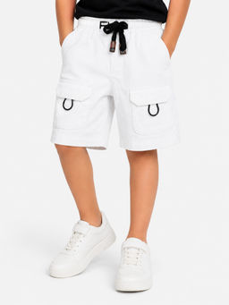 Bloom Up - White Solid Cotton Blend Regular Fit Shorts