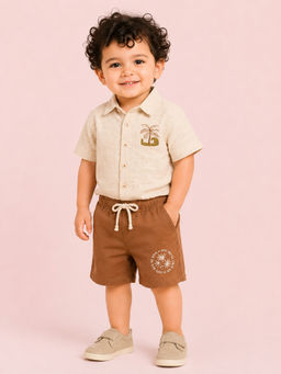 Bloom Up - Beige Solid Cotton Blend Regular Fit Co-Ord Set