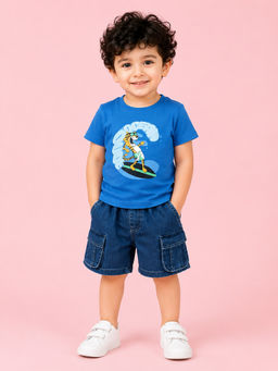 Bloom Up - Blue Printed Cotton Blend Regular Fit Co-Ord Set