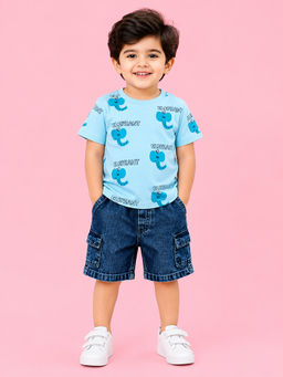 Bloom Up - Blue Printed Cotton Blend Regular Fit Co-Ord Set