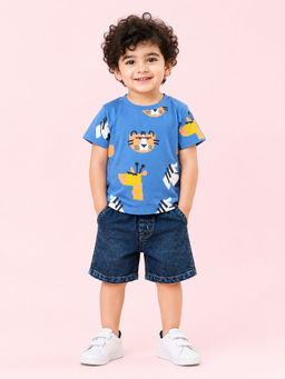 Bloom Up - Blue Printed Cotton Blend Regular Fit Co-Ord Set