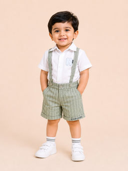 Bloom Up - Grey Stripes Cotton Blend Regular Fit Formal Set