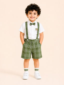 Bloom Up - Green Checks Cotton Blend Regular Fit Formal Set