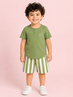 Bloom Up - Olive Stripes Cotton Blend Regular Fit Co-Ord Set